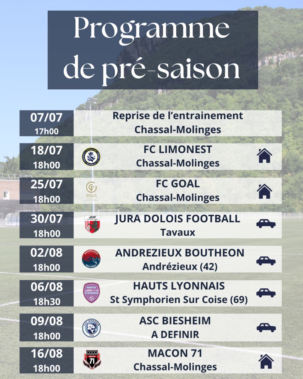 Programme Pre Saison 2025 2026
